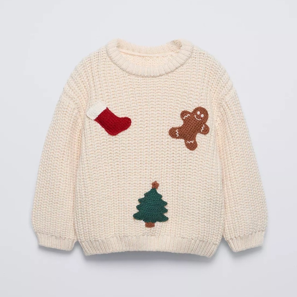NWT ZARA chunky crochet knit gingerbread sweater 3T